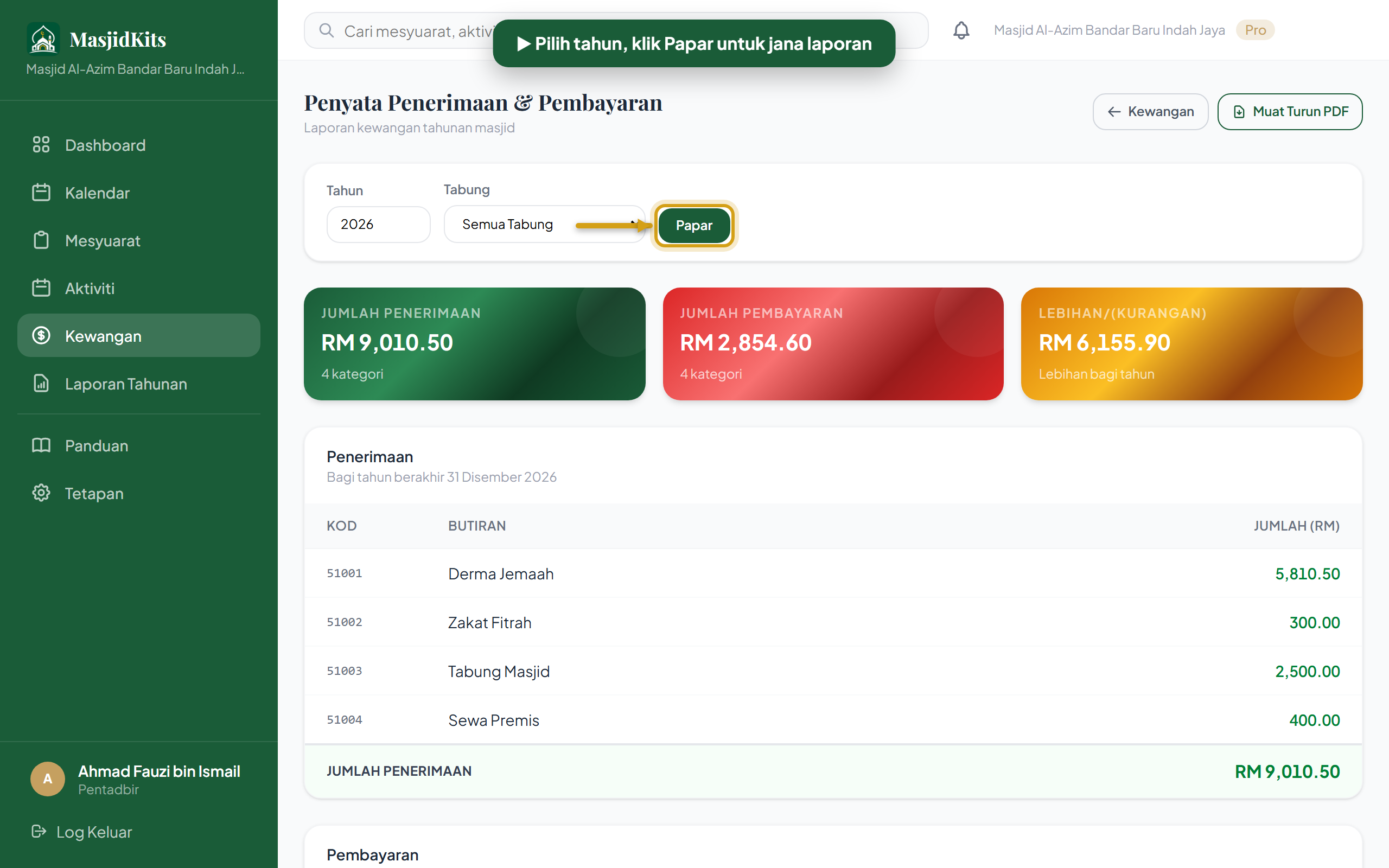 Penyata P&P — pilih tahun & Papar