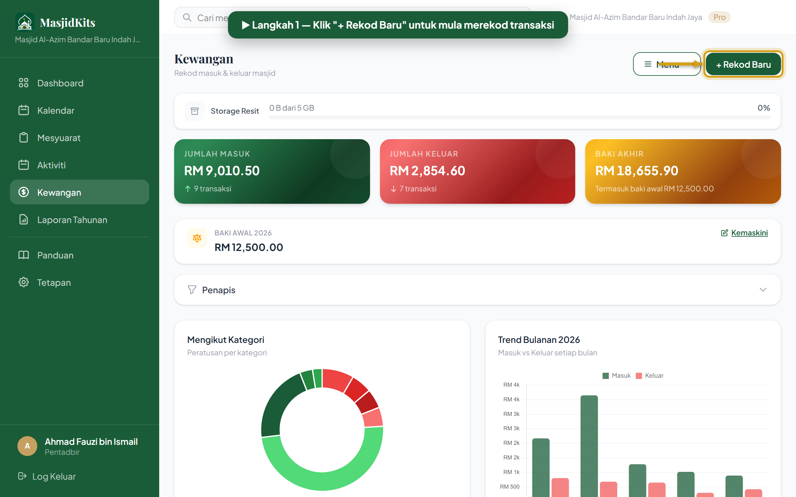 Rekod transaksi — langkah 1