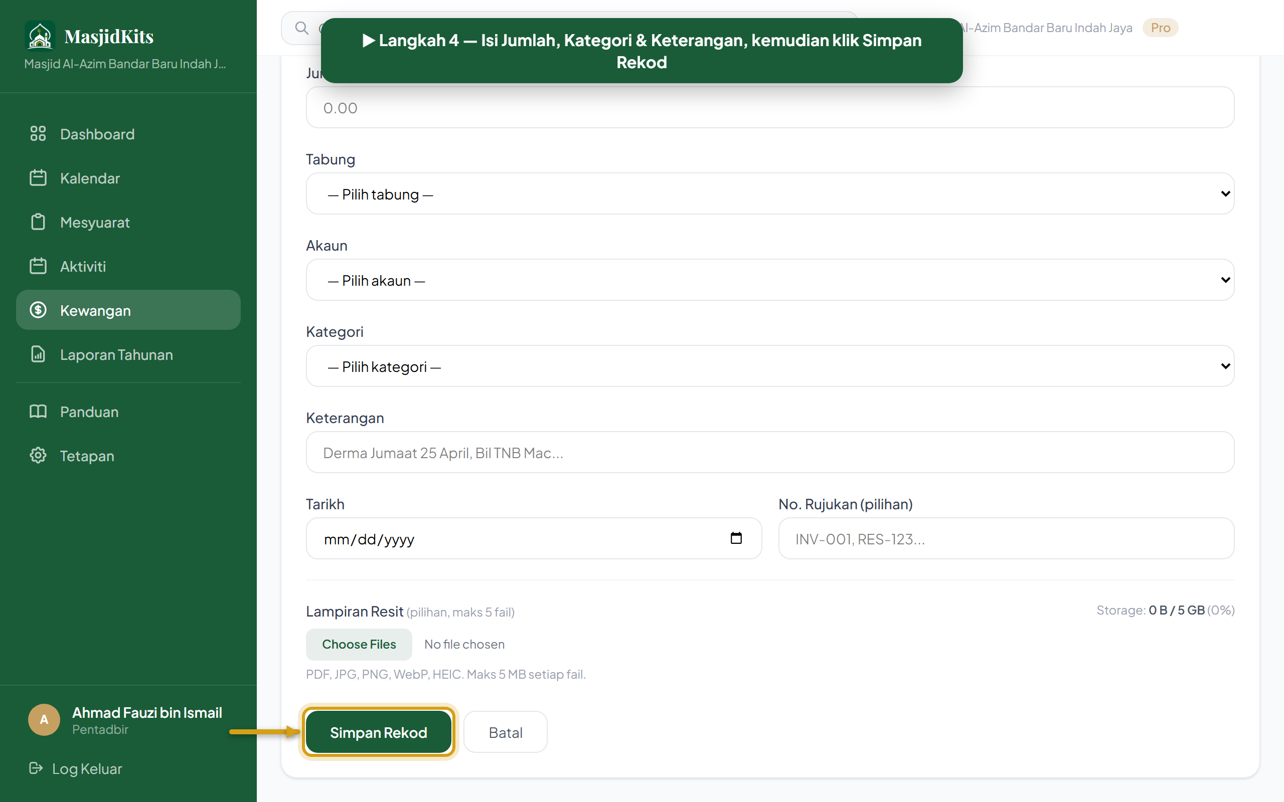 Rekod transaksi — langkah 4